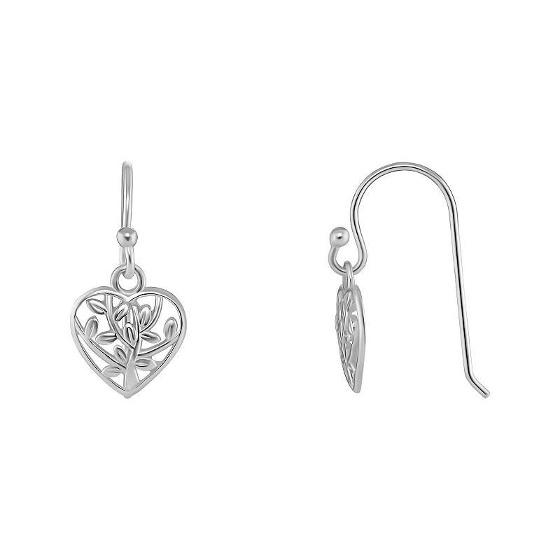 PRIMROSE Sterling Silver Filigree Tree Heart Drop Earrings, Womens Product Image