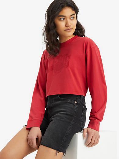 Cropped Long Sleeve Football T-Shirt Product Image