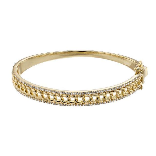 14k Gold Over Silver & Cubic Zirconia Chain Link Bangle Bracelet, Womens Yellow Product Image