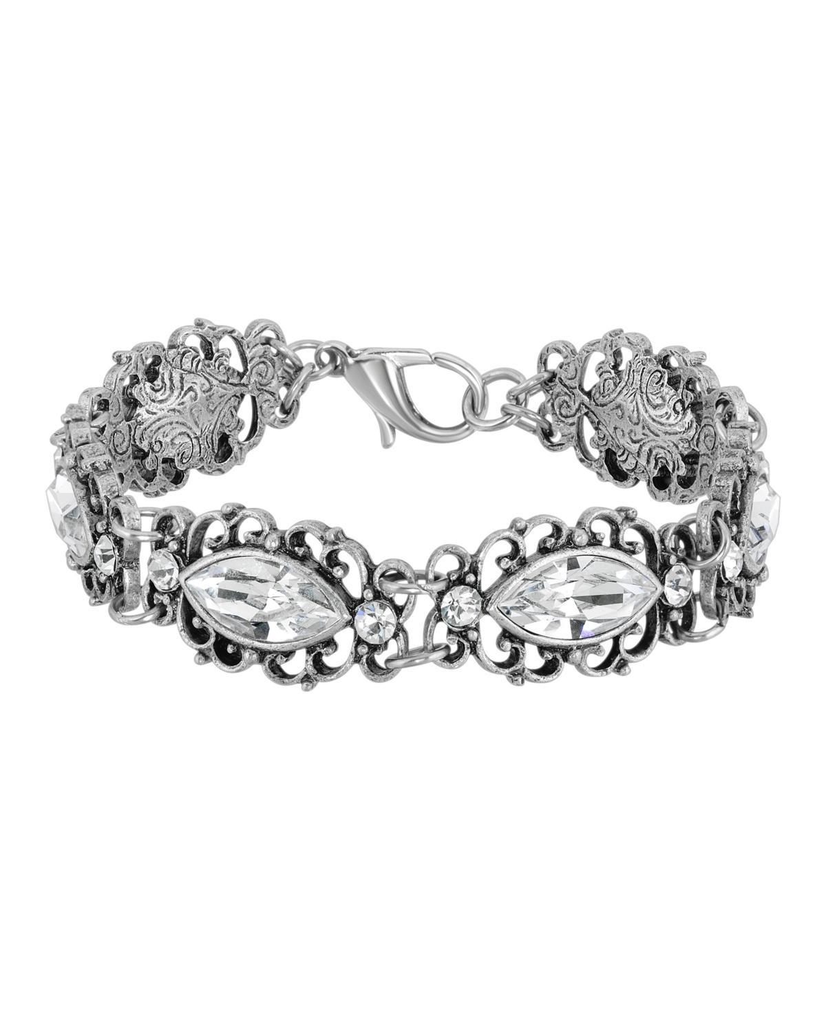 1928 Silver Tone Simulated Crystal Filigree Bracelet, Womens, Clear Product Image