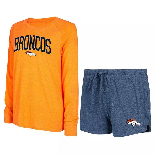 Womens Concepts Sport /Orange Denver Broncos Raglan Long Sleeve T-Shirt & Shorts Lounge Set Blue Product Image