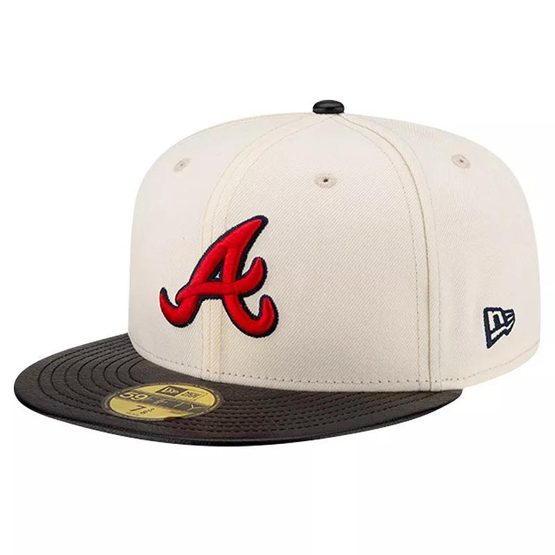 Mens New Era Cream Atlanta Braves Game Night Leather Visor 59FIFTY Fitted Hat Product Image