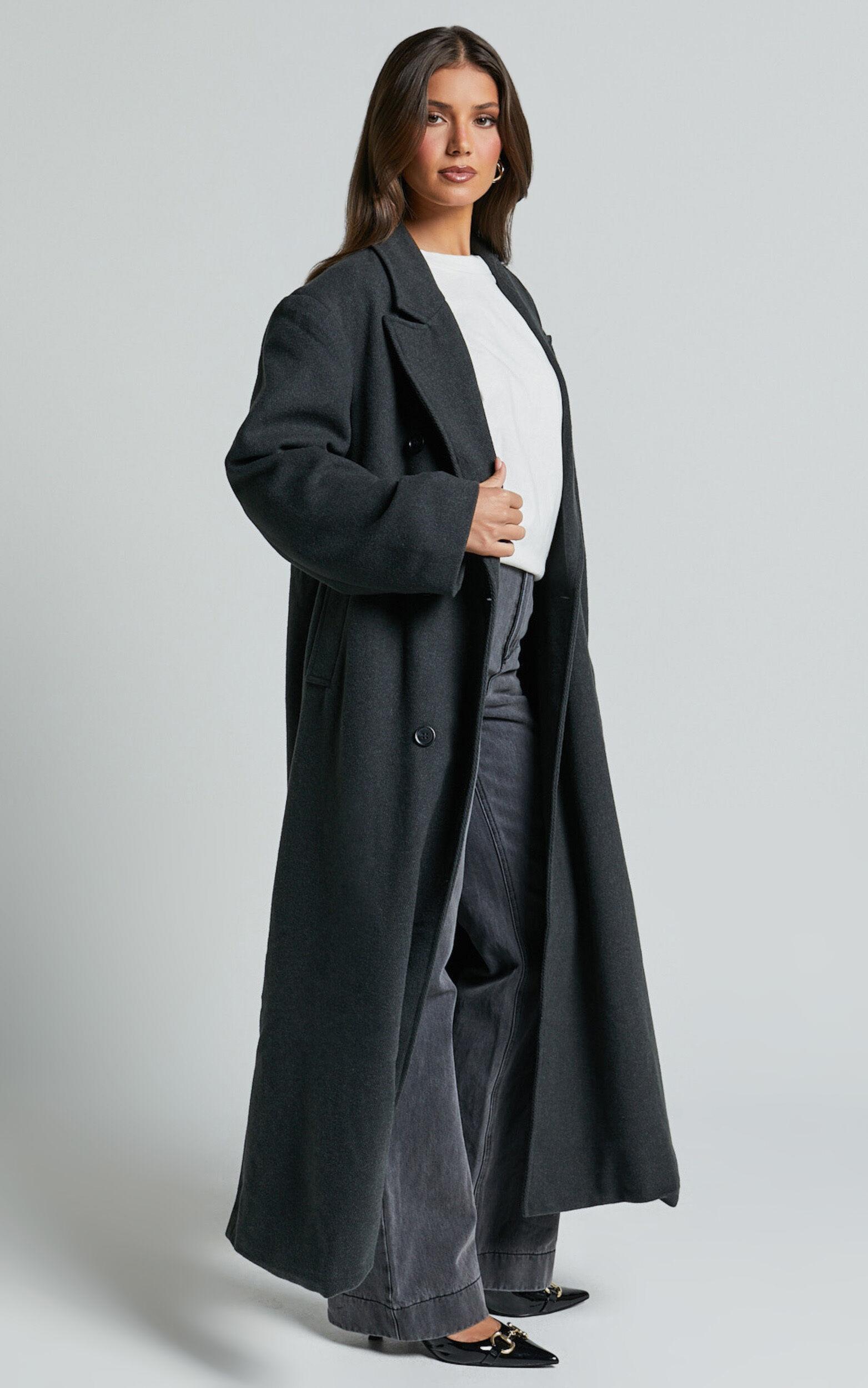 Silvena Coat - Oversized Longline Tailored Coat in Slate Grey Product Image