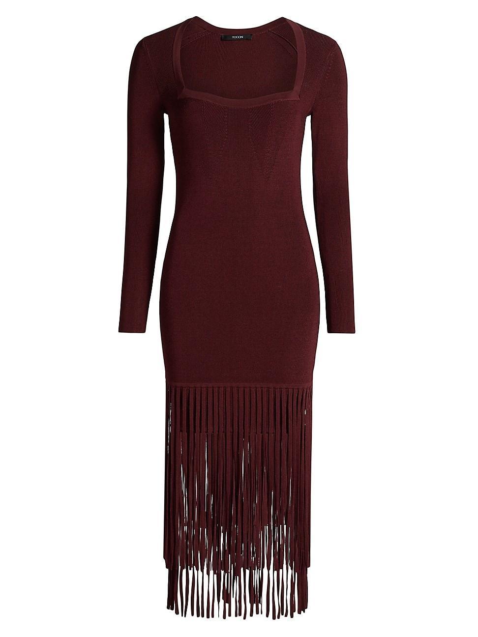 Womens Mila Fringe Knit Long-Sleeve Midi-Dress Product Image