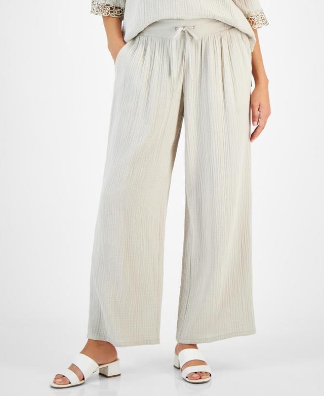 Jm Collection Petite Cotton Gauze Wide-Leg Pants, Created for Macys Product Image