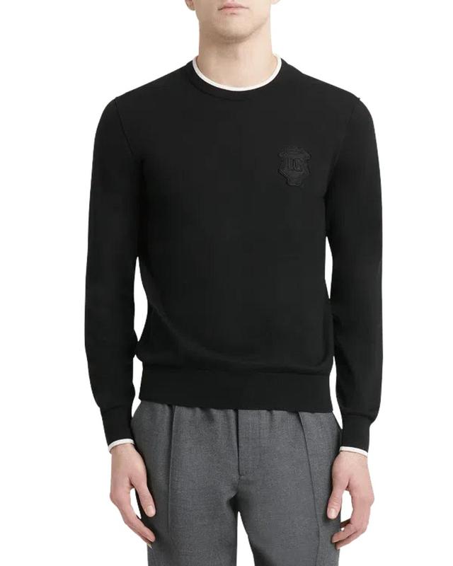 Jacquard Logo Cotton Crewneck Sweater In Black   Product Image