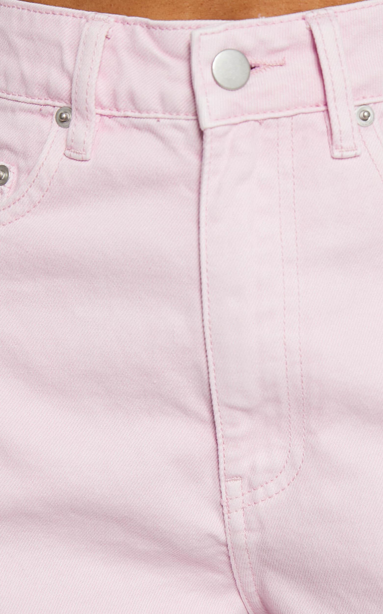 Ruffy Denim Shorts - Cotton Mom Fit Shorts in Pink Product Image