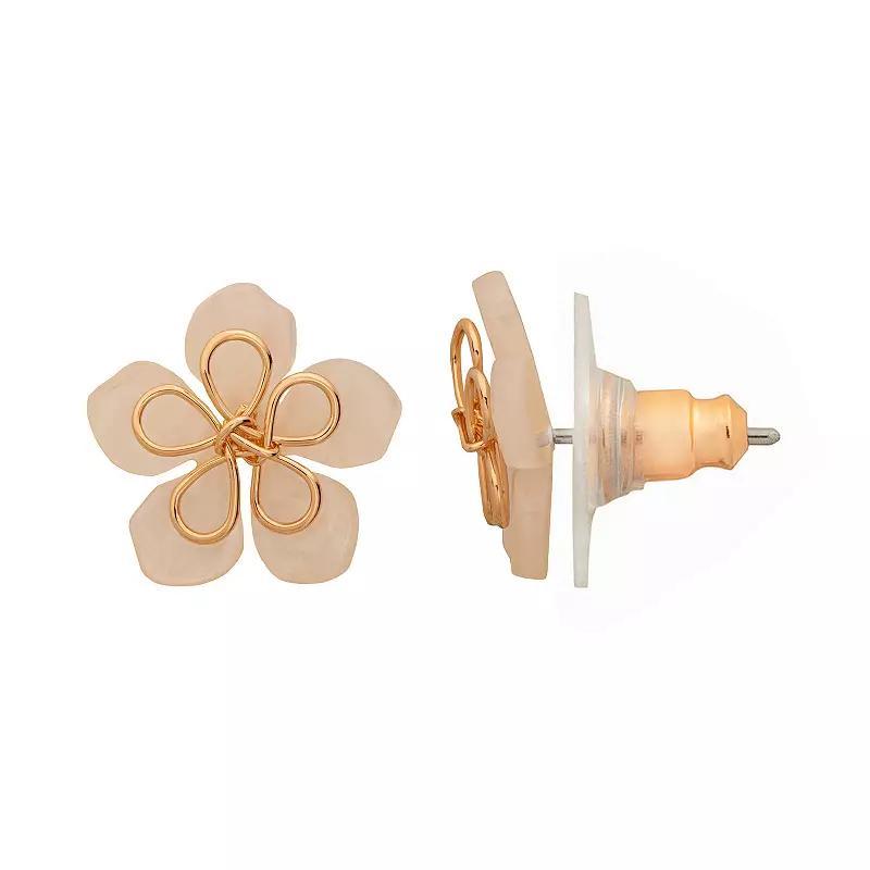 LC Lauren Conrad Gold Tone Simulated Opal Flower Stud Earrings, Womens, White Product Image