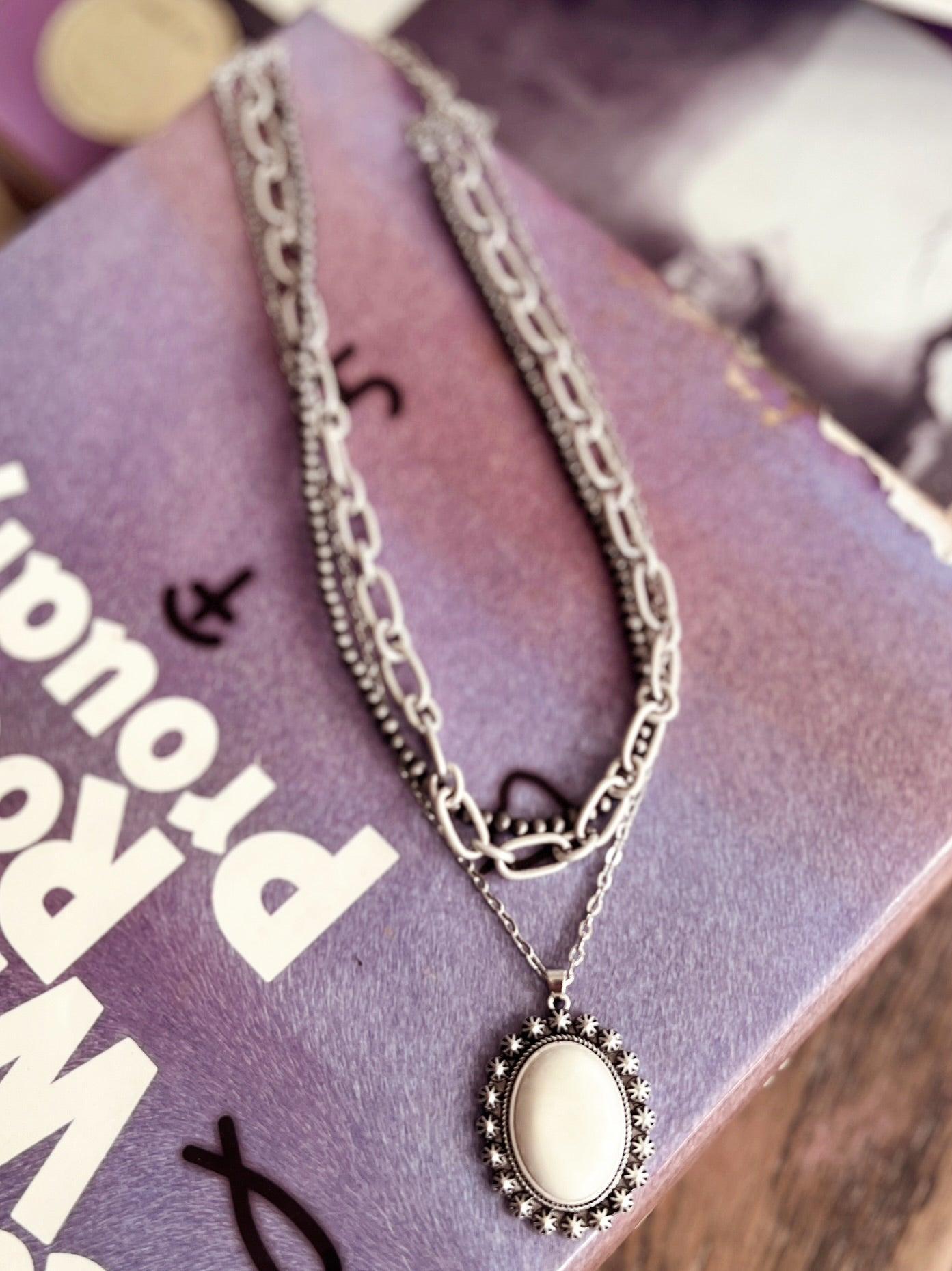 Triple Stranded Western Style White Pendant Necklace Product Image