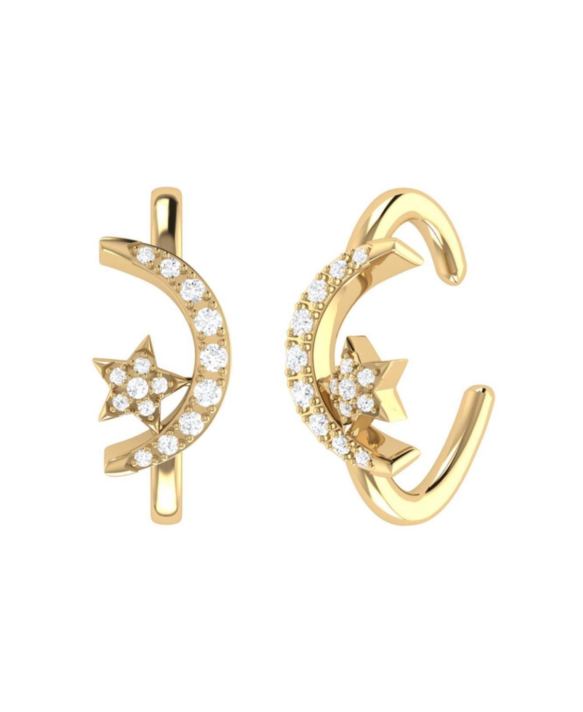 LuvMyJewelry Moonlit Star Design Yellow Gold Plated Sterling Silver Diamond Women Ear Cuff Product Image