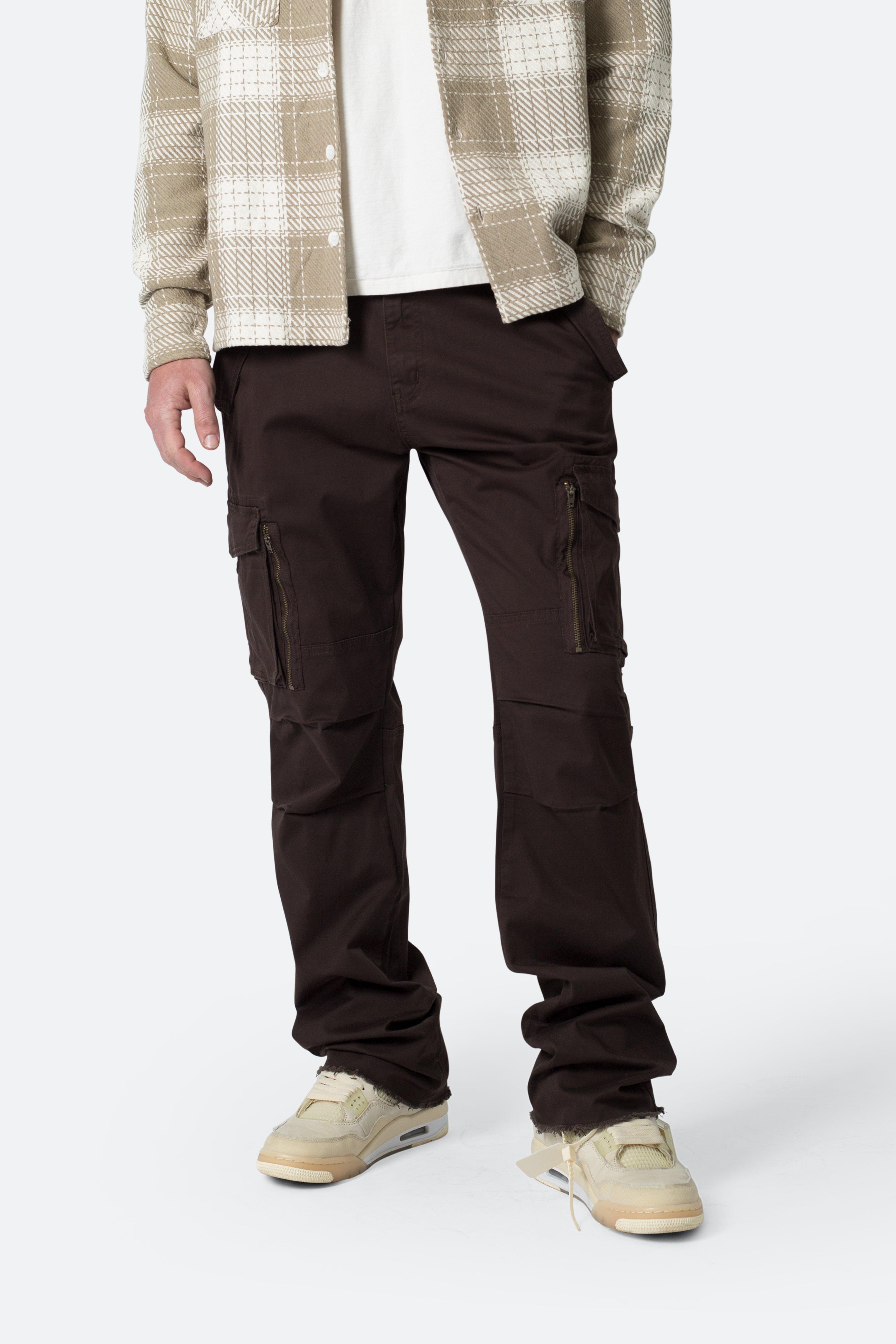 Paneled Zipper Cargo Pants - Brown Product Image