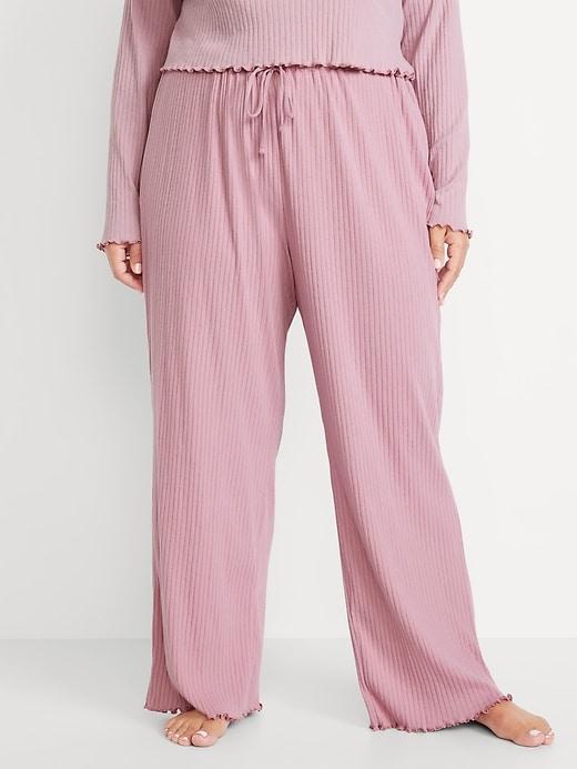 High-Waisted Ribbed Pajama Pants Product Image