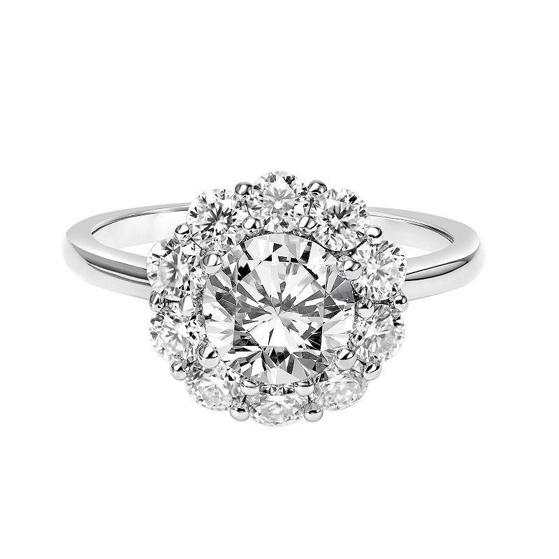 Love Always 10k White Gold 2 1/10 Carat T.G.W. Lab-Created Moissanite Halo Engagement Ring, Womens Product Image