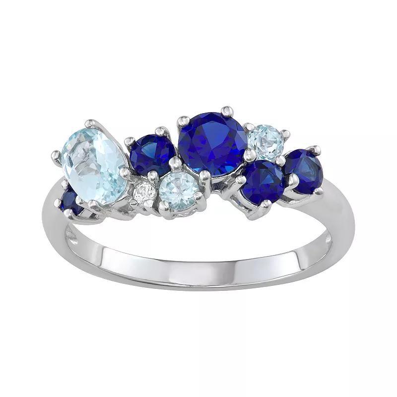 Sterling Silver Lab-Created Blue & White Sapphire & Blue Topaz Ring, Womens Product Image