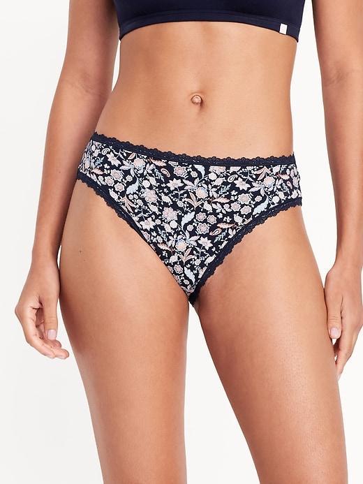 High-Waisted Lace-Trim Bikini Underwear Product Image