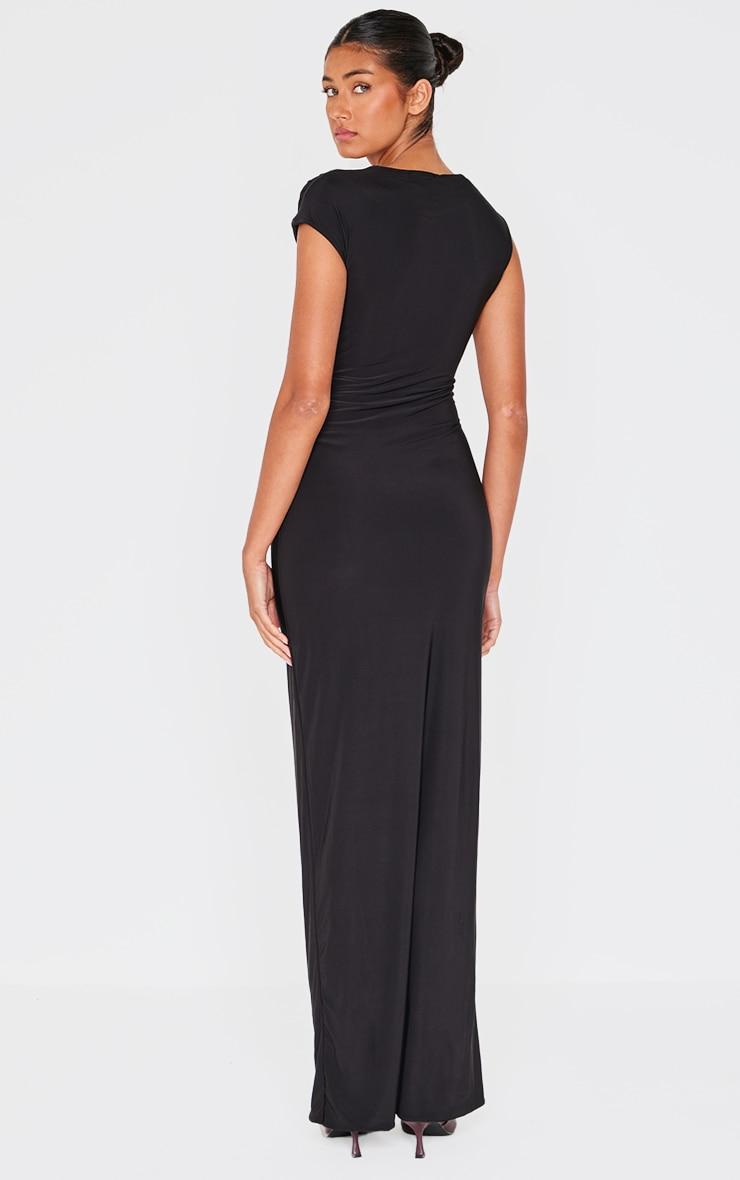 Black Double Layer Slinky Ruched Maxi Dress Product Image