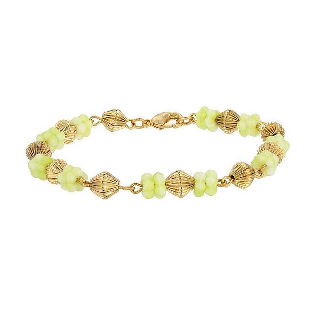 1928 14k Gold Dipped Flower Bead Bracelet, Womens, Green Product Image