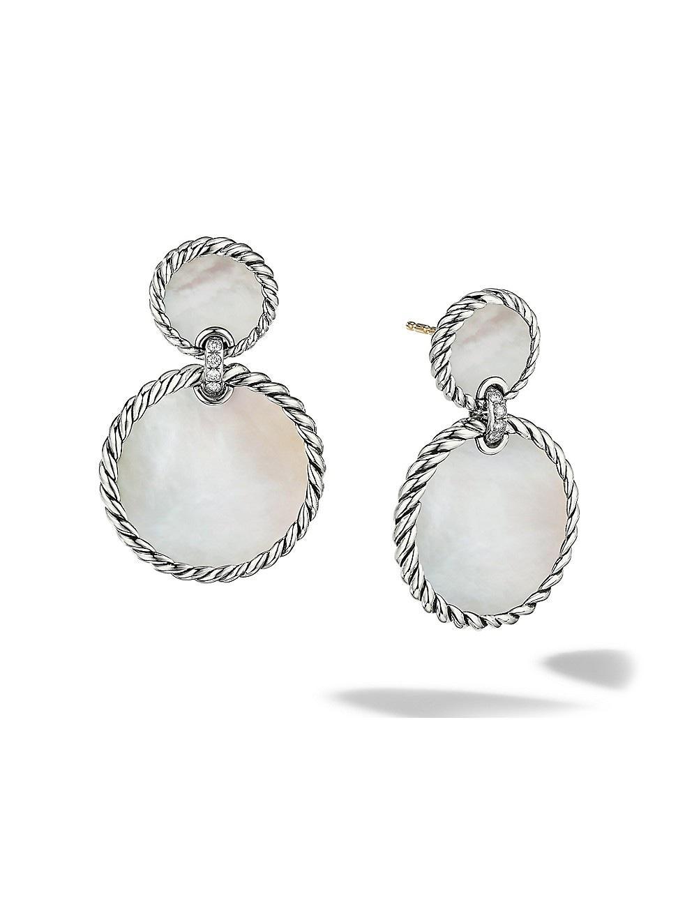 DY Elements Double Drop Earrings with Mother-of-Pearl and Pave Diamonds Product Image