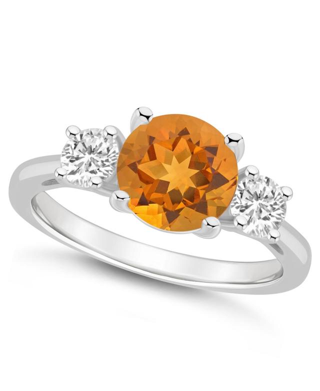 Alyson Layne Sterling Silver 8 mm Round Gemstone & White Topaz Three-Stone Ring, Womens Orange Product Image