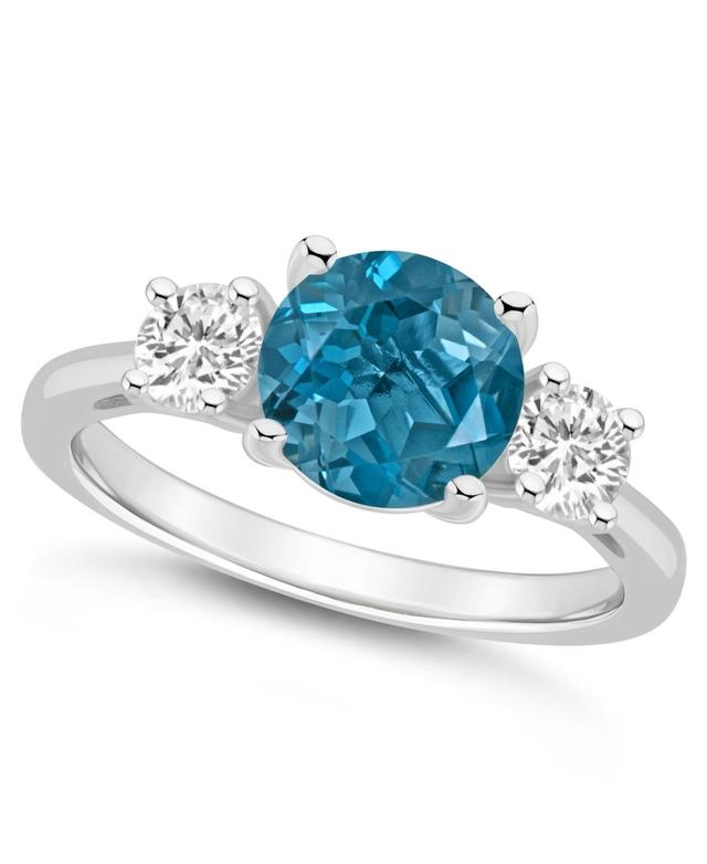 Alyson Layne Sterling Silver 8 mm Round Gemstone & White Topaz Three-Stone Ring, Womens Blue Product Image