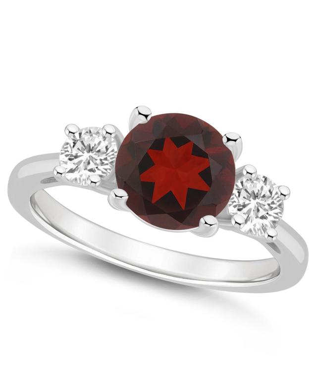 Macys Womens Garnet (2-1/2 ct.t.w.) and White Topaz (2/3 ct.t.w.) 3-Stone Ring in Sterling Silver Product Image