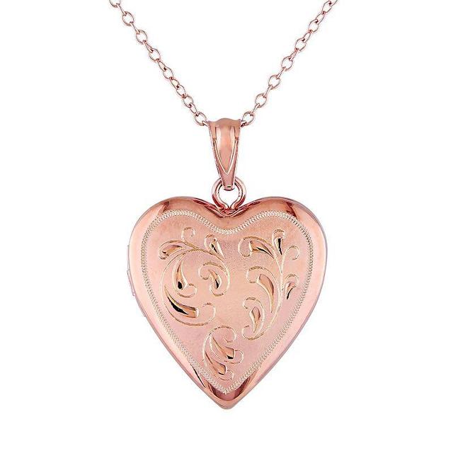 Stella Grace Pink Rhodium-Plated Sterling Silver Filigree Heart Locket Necklace, Womens Product Image