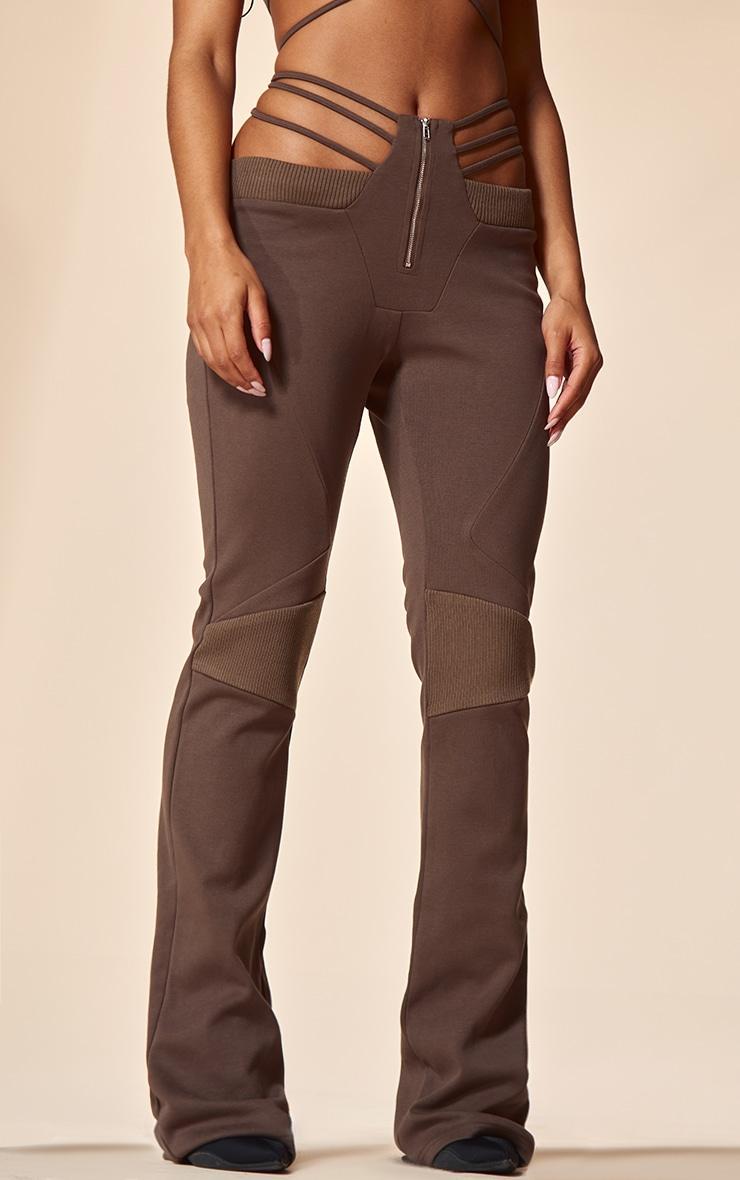 PLT Label Dark Taupe Cut Out Waist Detail Biker Pants Product Image