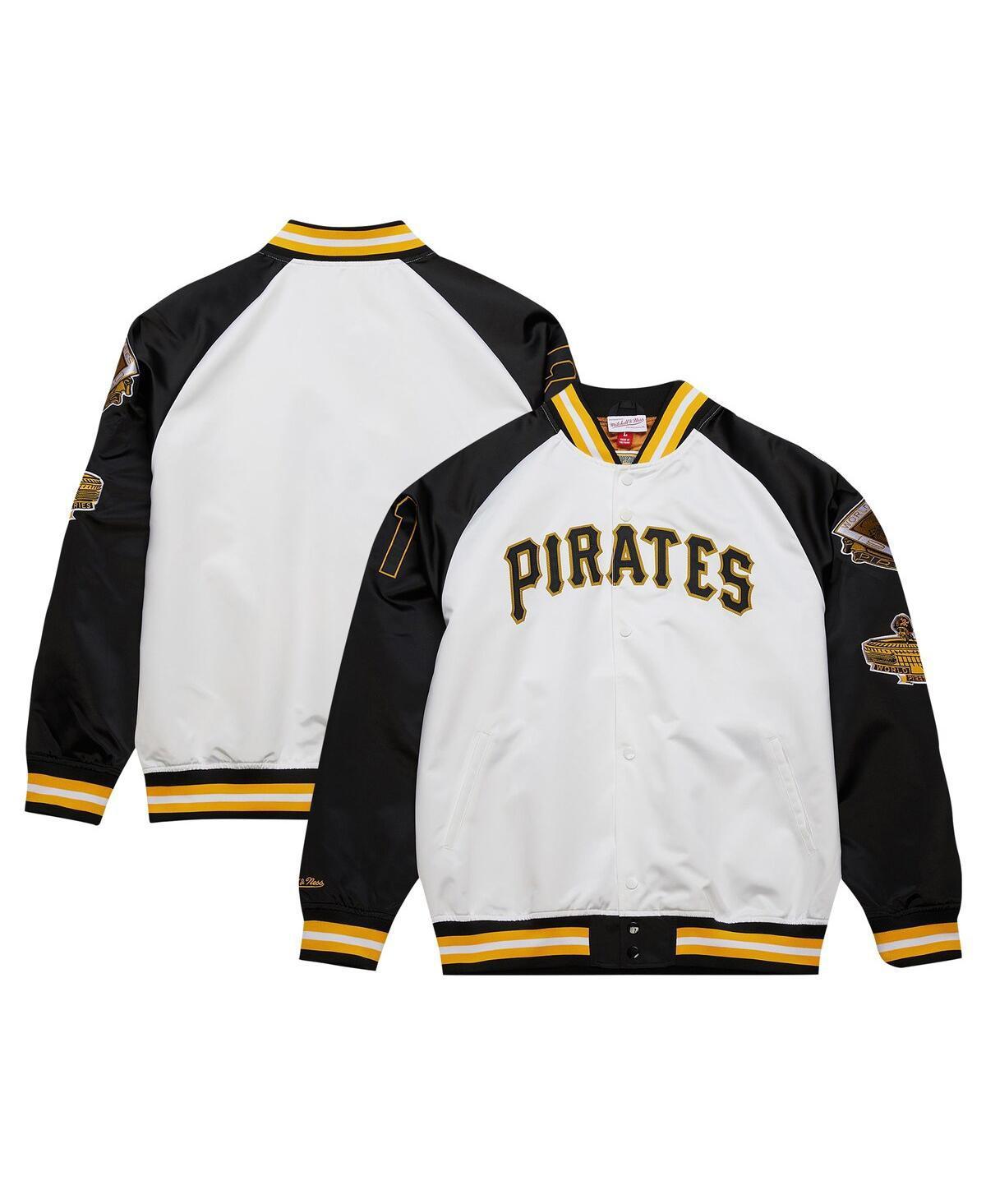 Mens Mitchell & Ness Roberto ClementeWhite/Black Pittsburgh Pirates Cooperstown Collection Legends Lightweight Satin Raglan Full-Snap Jacket Product Image