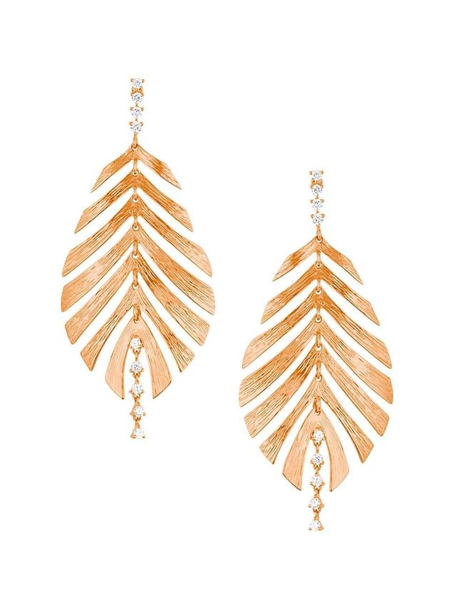 Womens Bahia 18K Pink Gold & Diamond Leaf Earrings Product Image