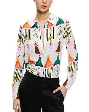 Alice and Olivia Willa Staceface Silk Long Sleeve Shirt Product Image