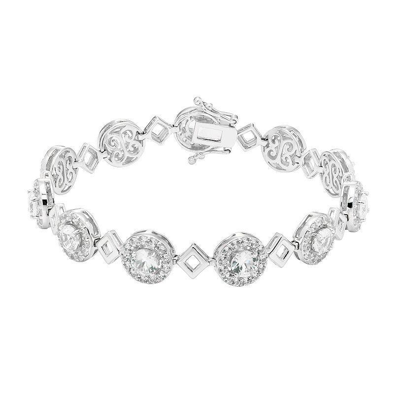 Sterling Silver Lab-Created White Sapphire Halo Link Bracelet, Womens Product Image