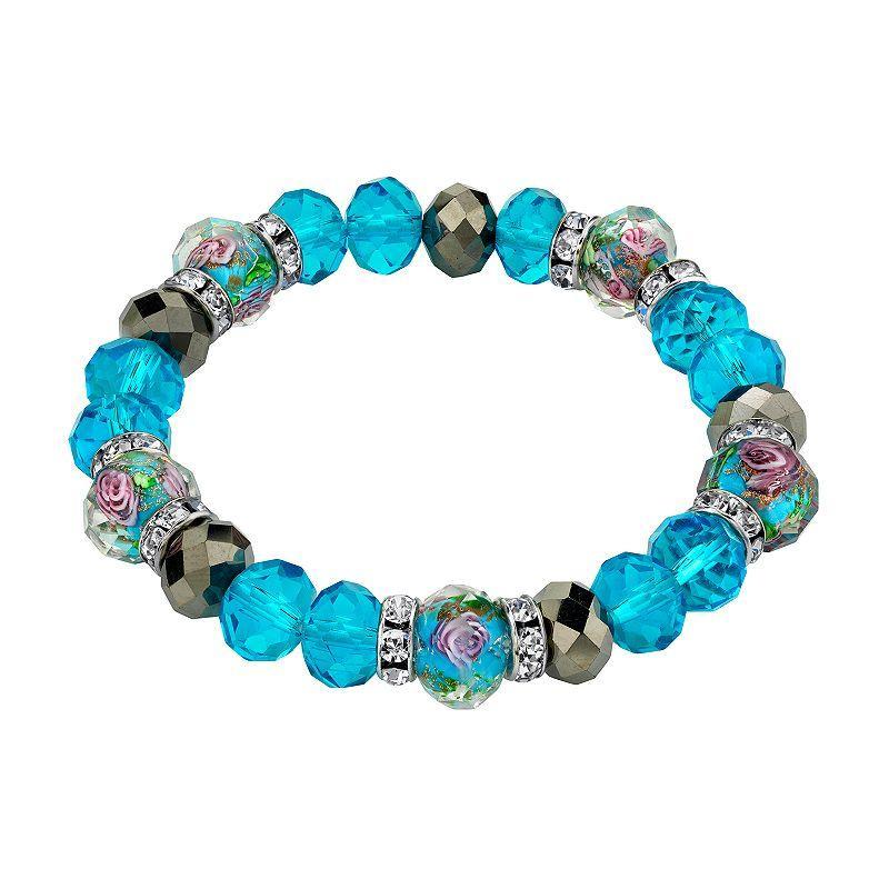 1928 Flower Bead & Simulated Crystal Stretch Bracelet, Womens, Blue Product Image