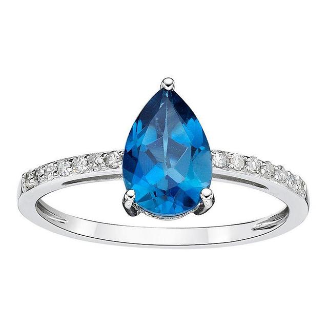 Gemminded 10k White Gold 1/10 Carat T.W. Diamond & London Blue Topaz Ring, Womens 10k Whgold Product Image