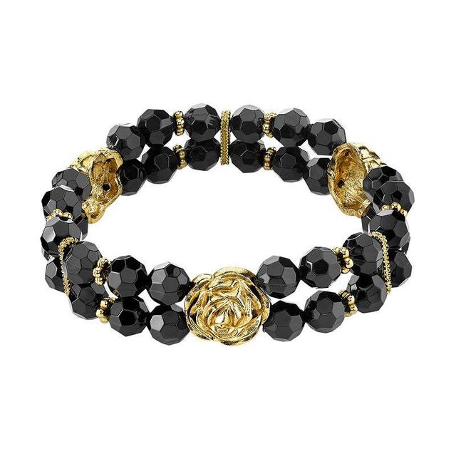 1928 Flower & Bead Multirow Stretch Bracelet, Womens Black Product Image