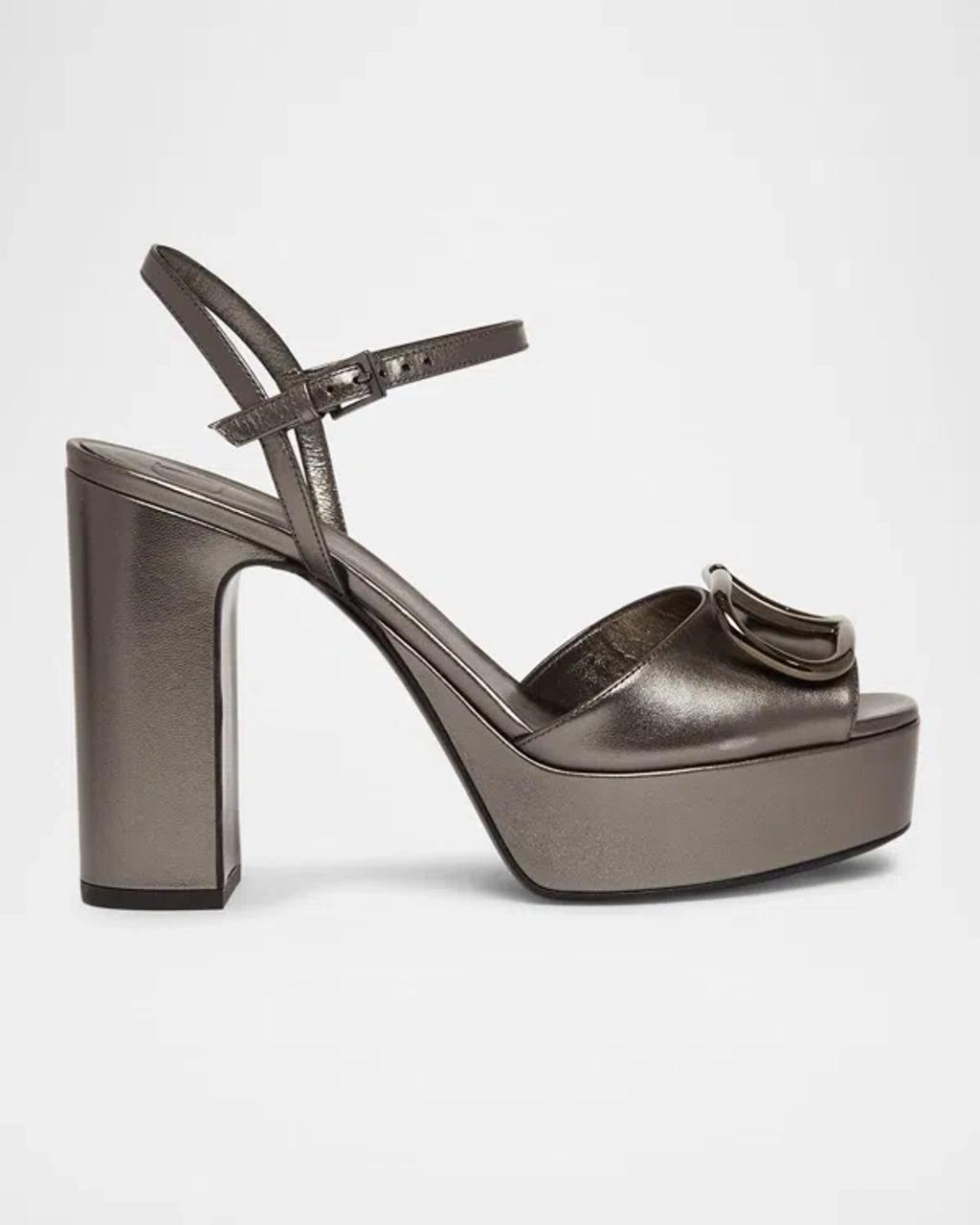 Vlogo Metallic Ankle-strap Platform Sandals In Antracite Product Image