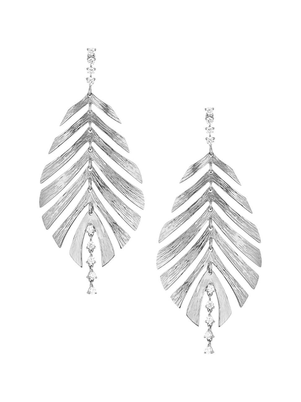 Womens Bahia 18K White Gold & Diamond Leaf Earrings Product Image