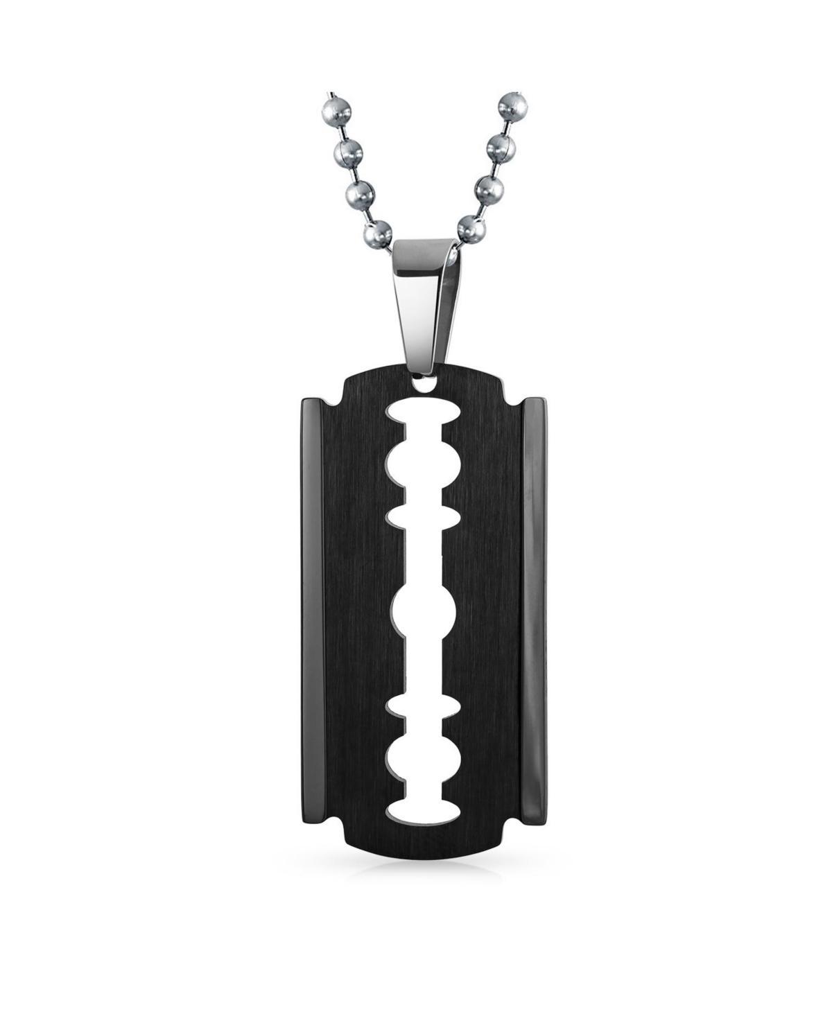 Bling Jewelry Hip Hop Biker Jewelry Goth Punk Rock Large Razor Blade Dog Tag Pendant Necklace For Men Black Silver Gold Tone Stainless Steel 20 Inch B Product Image