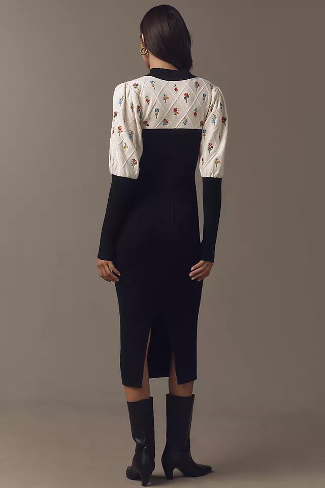 Maeve Long-Sleeve Embroidered Sweater Midi Dress Product Image