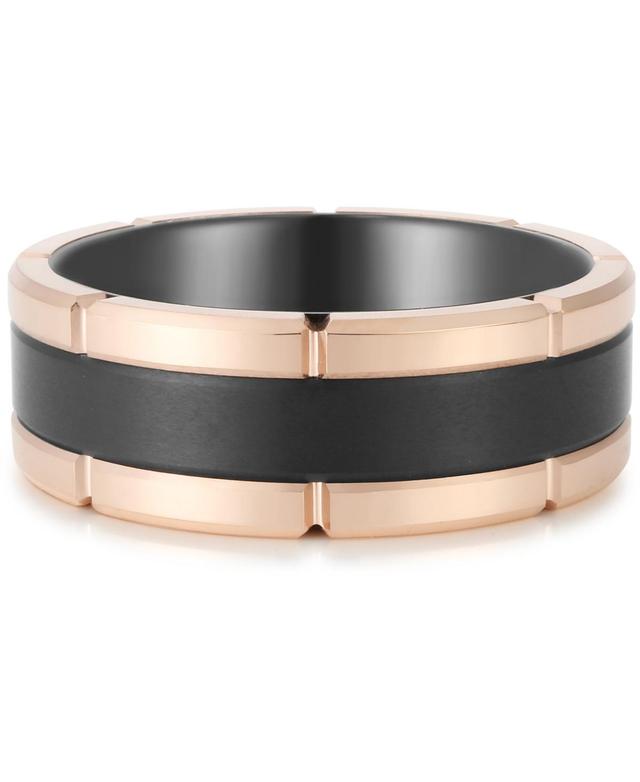 Mens Two-Tone Notched Band in Rose Ion-Plated Tantalum - Black Product Image