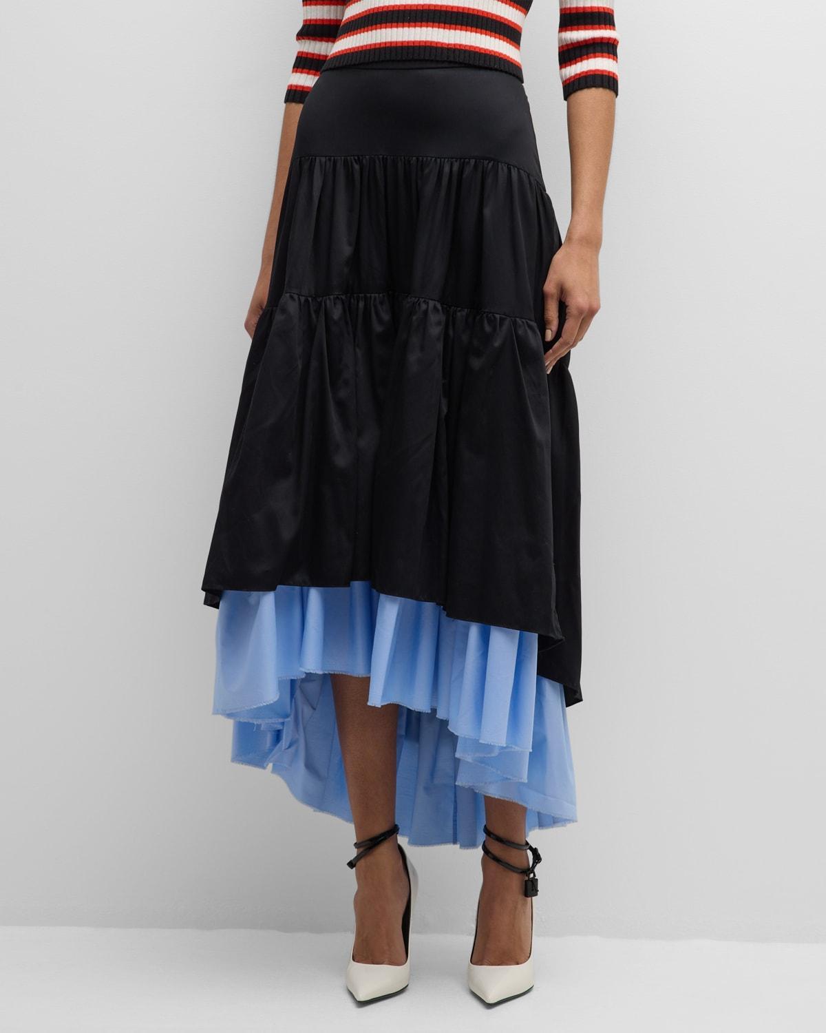 Alyssa Tiered Satin Cotton High-Low Skirt Product Image