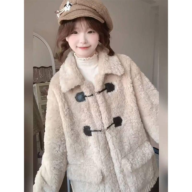 Collared Plain Fleece Buckled Coat Product Image