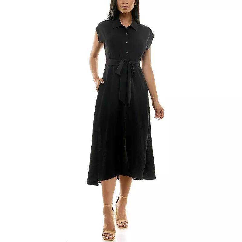 Womens Nina Leonard Cap Sleeve Collard Button Dress Product Image