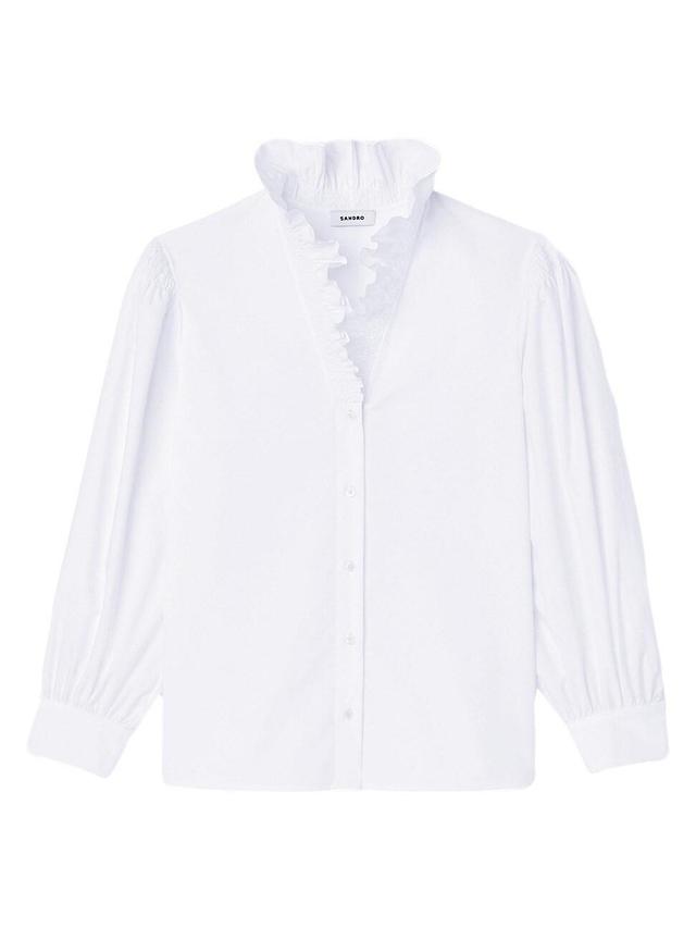 Womens Cotton shirt with fancy collar - White - Size Medium - White - Size Medium Product Image