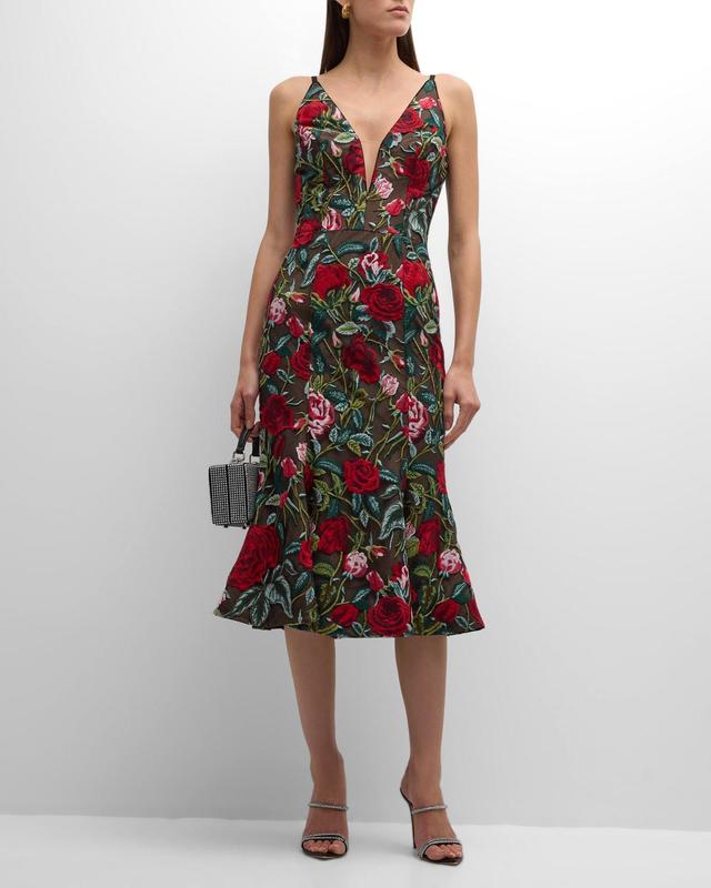 Womens Isabelle Floral-Embroidered Mesh Midi-Dress Product Image