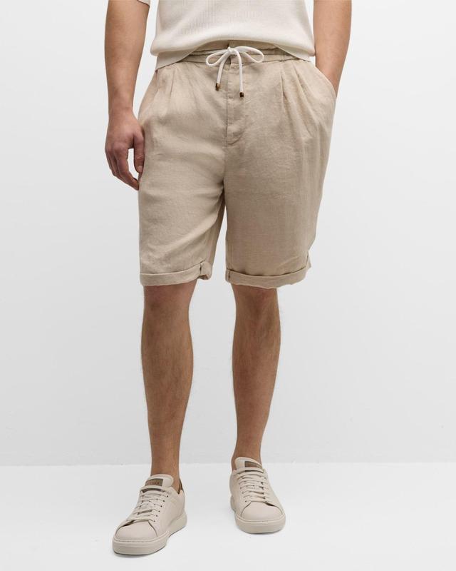 Mens Linen Double-Pleated Drawstring Shorts Product Image