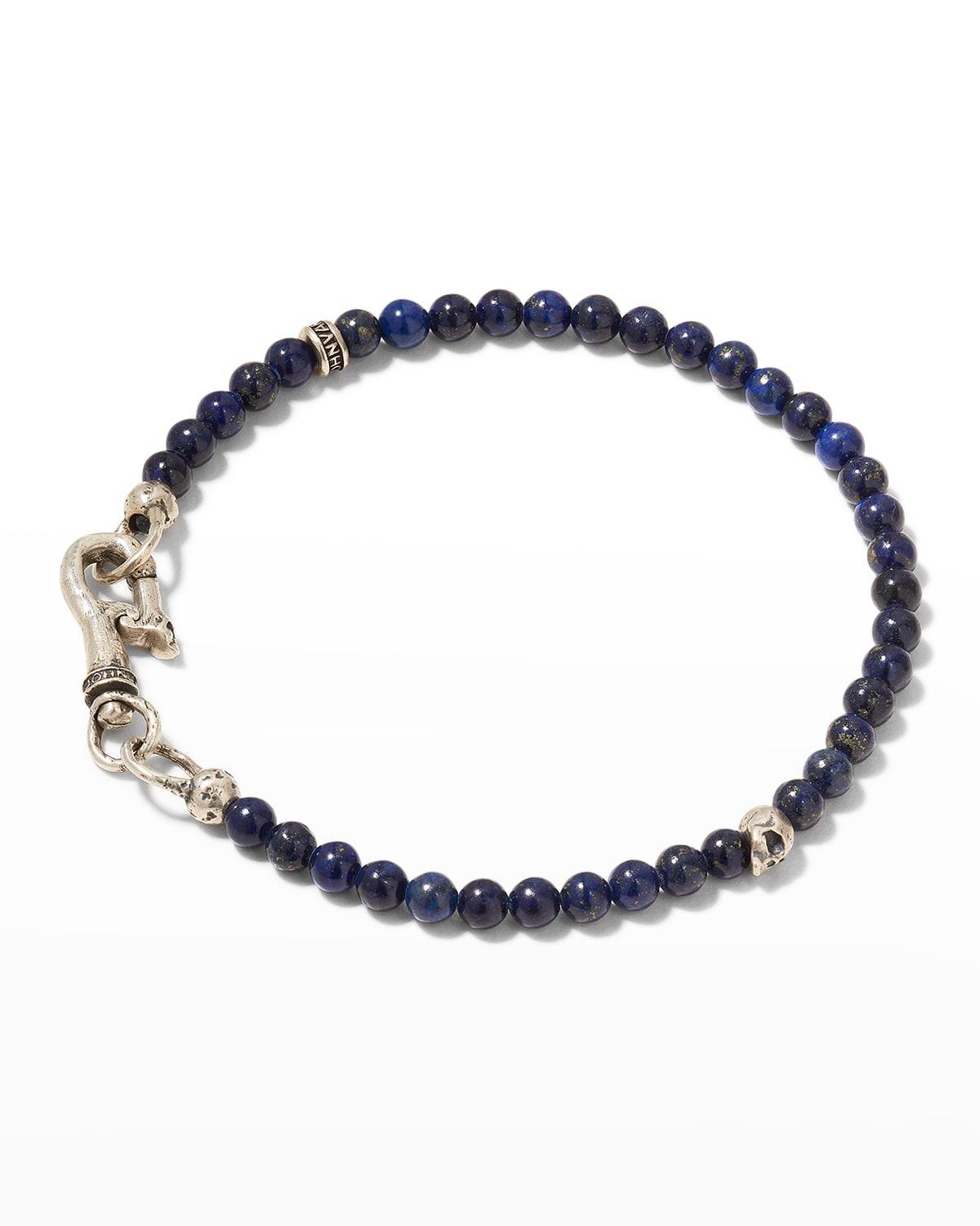 Mens Skull Lapis Beaded Bracelet Product Image