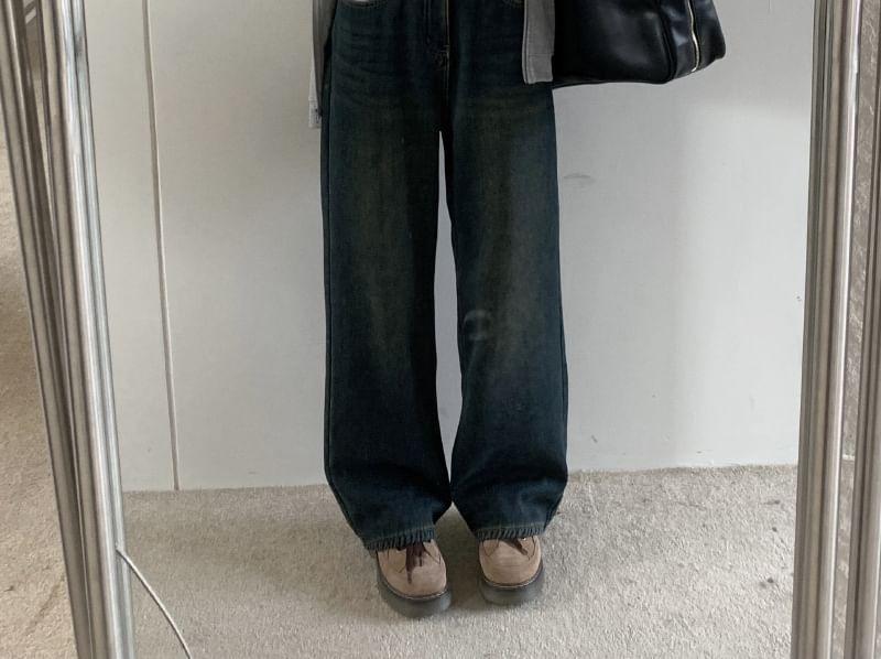 High Rise Fleece-Lined Wide Leg Jeans Product Image