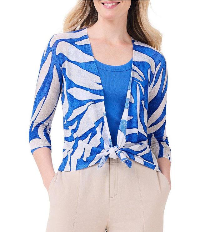 NIC + ZOE Lightweight 4-Way Linen Blend Meadow Print Open Front 3/4 Sleeve Cardigan Product Image