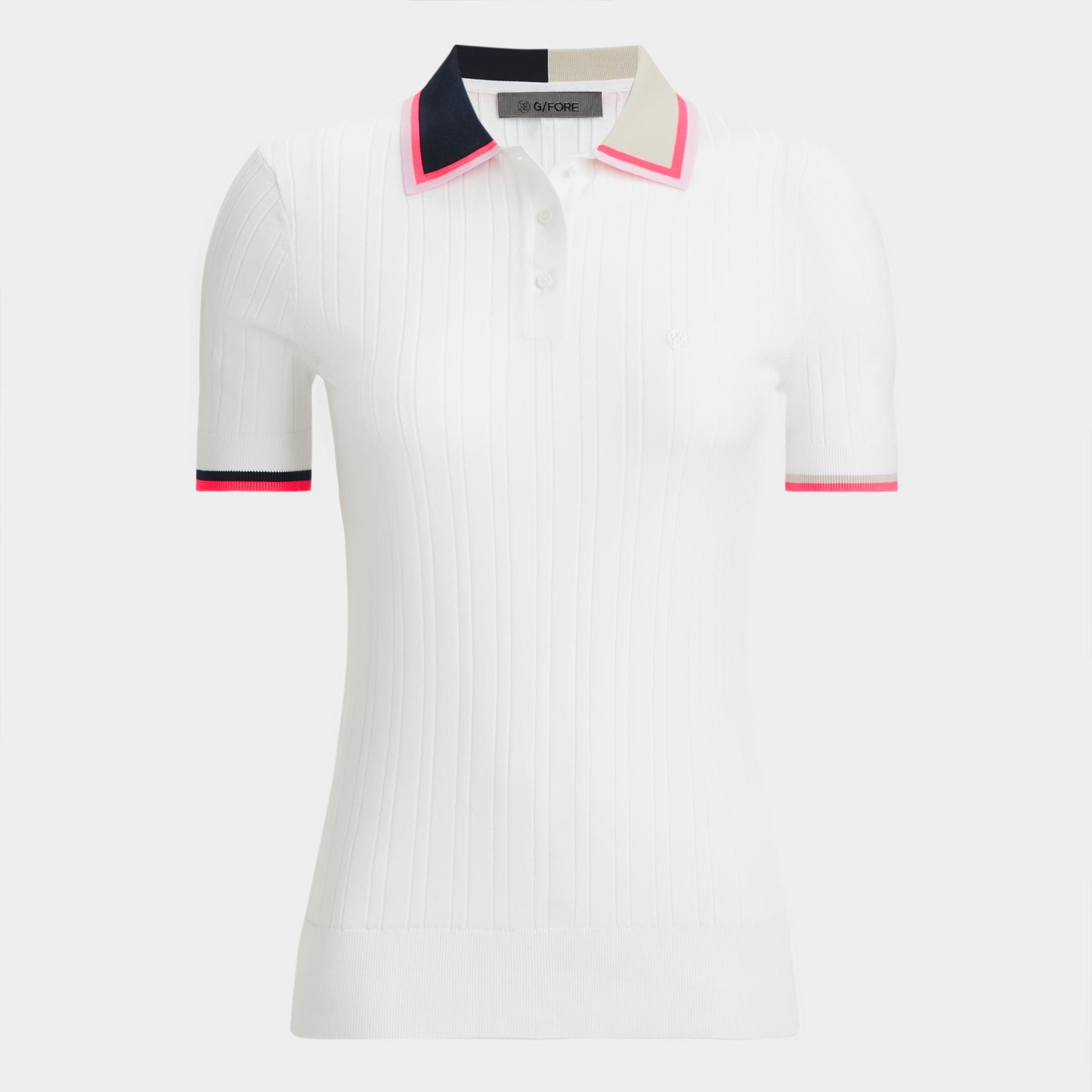 COTTON BLEND RIBBED SHORT SLEEVE SWEATER POLO Product Image