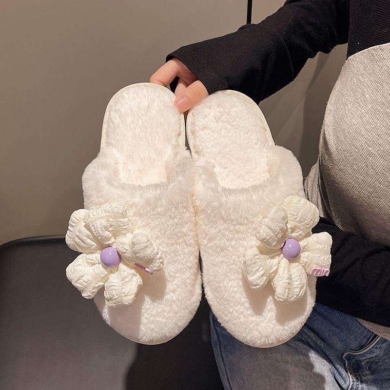 Floral Accent Fluffy Home Slippers product image